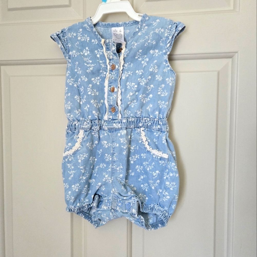 3/$15 George Denim Floral Romper